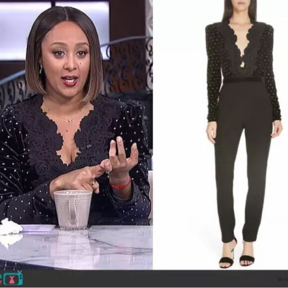 Self Portrait Guipure Black Jumpsuit Lace Trimmed Embellished Size 4 - Picture 13 of 17